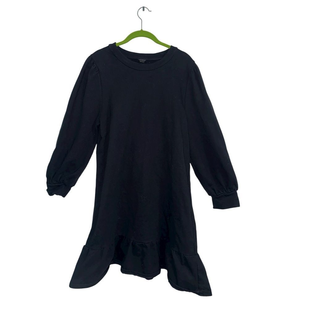 Ann Taylor Black Cotton Sweatshirt Dress XL — Cozy Chic Ruffle Hem